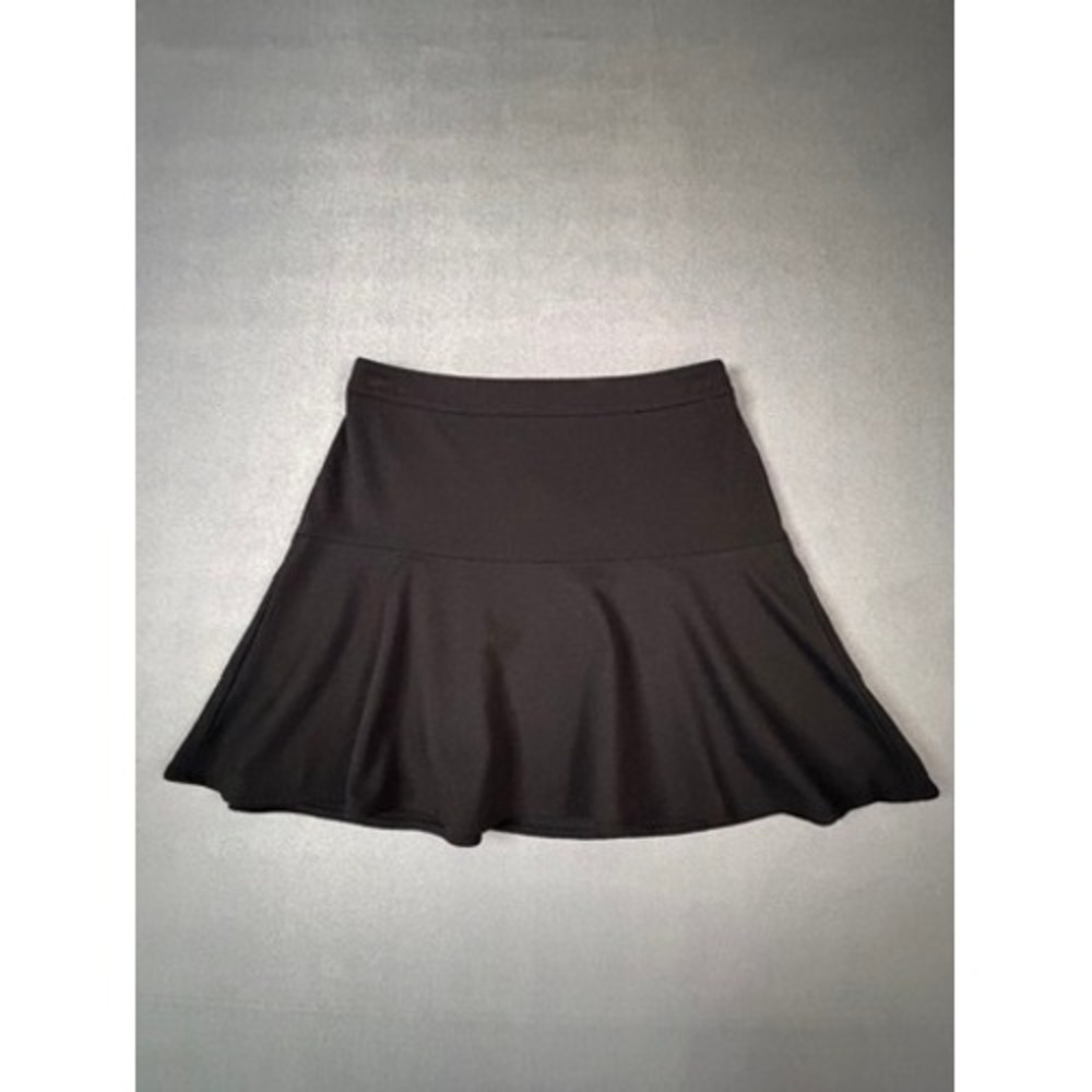 Black Petite Skater Mini Skirt Yoke Waist Gold Back Zip Stretch Casual Preppy 0P